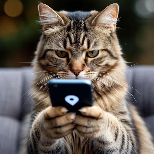 Cat holds a phone in its hands